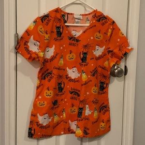 Ladies Halloween Theme Scrub Top Size Medium.